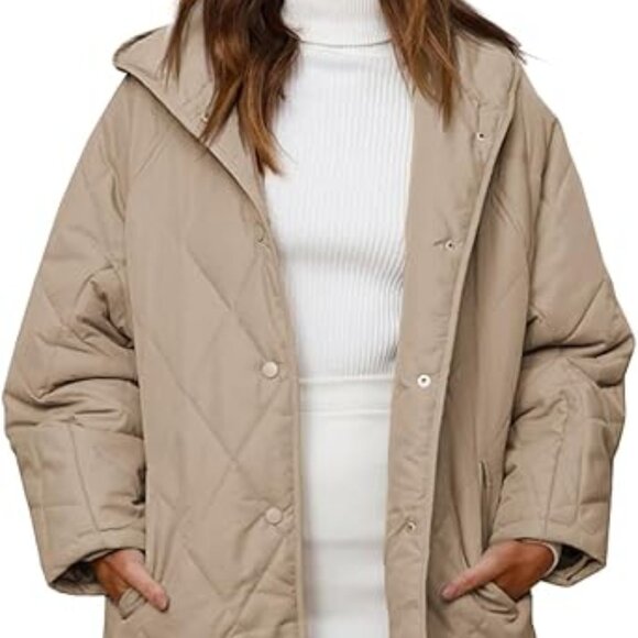 Jackets & Blazers - Women Oversized Snap Quilted Casual Hooded Loose Fit Winter Coat w/ Pockets Sz L